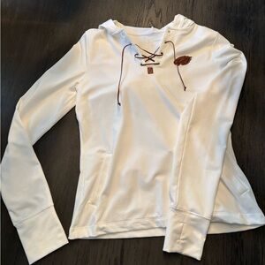 Women's Philadelphia Eagles White Pullover Hoodie with Brown Tie